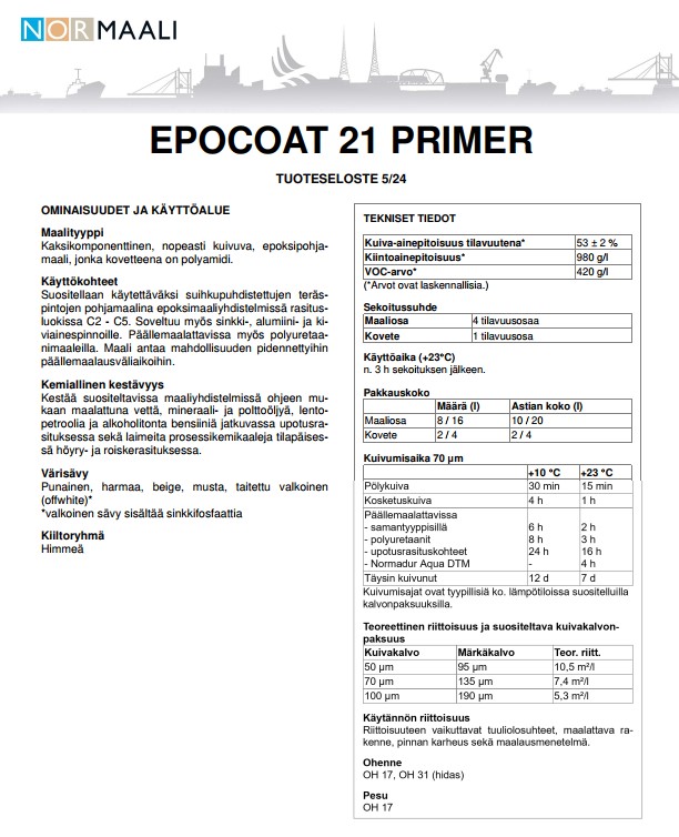 Epocoat 21 Primer Epoksipohjamaali 20L Sarja