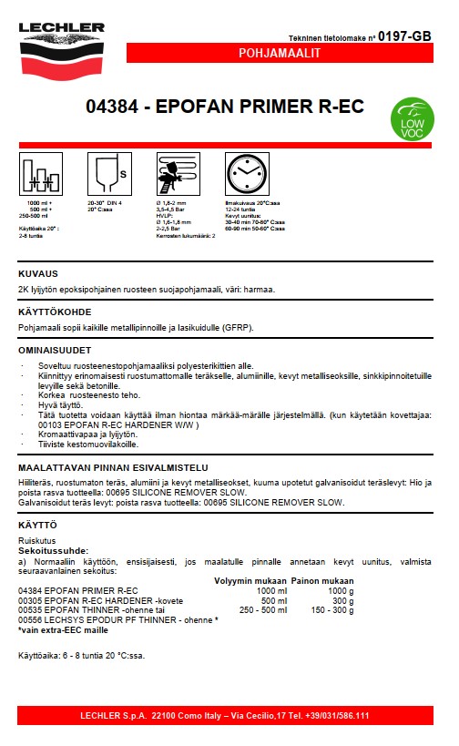 Epoksipohjamaali hyvillä hiontaominaisuuksilla Epofan set sivu 1