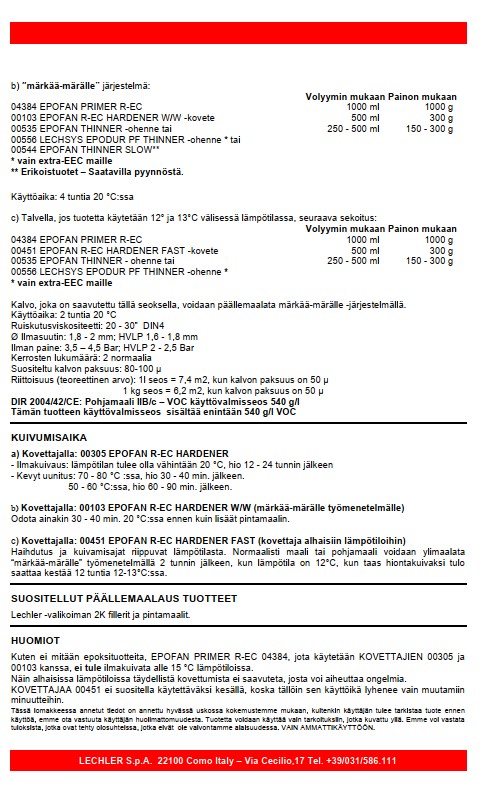 Epoksipohjamaali hyvillä hiontaominaisuuksilla Epofan set sivu 2