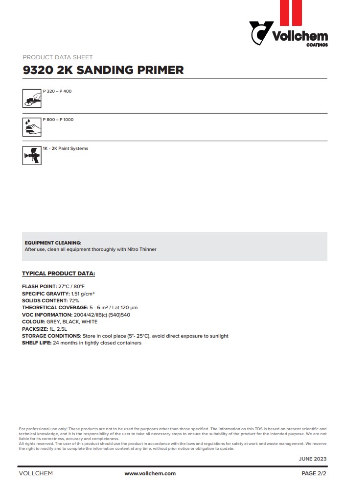 Vollchem 9320 2K Filler Hiomaväri 2,5L